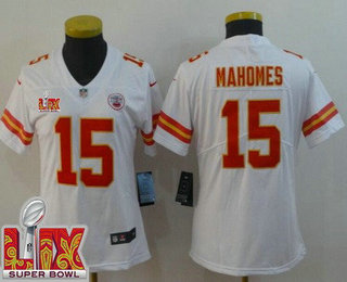 Women's Kansas City Chiefs #15 Patrick Mahomes Limited White Super Bowl LIX Vapor Jersey
