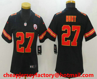 Women's Kansas City Chiefs #27 Kareem Hunt Black 2017 Vapor Untouchable Stitched NFL Nike Limited Jersey