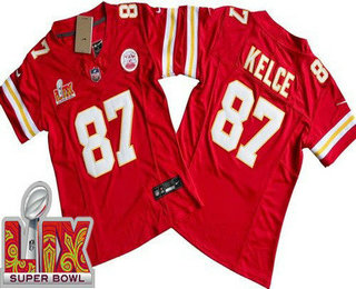 Women's Kansas City Chiefs #87 Travis Kelce Limited Red Super Bowl LIX FUSE Vapor Jersey