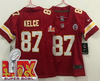 Women's Kansas City Chiefs #87 Travis Kelce Limited Red Super Bowl LIX Vapor Jersey