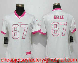 Women's Kansas City Chiefs #87 Travis Kelce White Pink 2016 Color Rush Fashion NFL Nike Limited Jersey