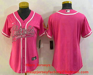Women's Kansas City Chiefs Blank Pink With Patch Cool Base Stitched Baseball Jersey