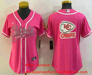 Women's Kansas City Chiefs Pink Team Big Logo With Patch Cool Base Stitched Baseball Jersey