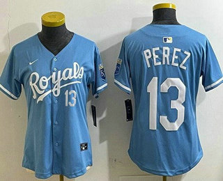 Women's Kansas City Royals #13 Salvador Perez Light Blue Limited Jersey