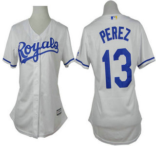 Women's Kansas City Royals #13 Salvador Perez White Jersey