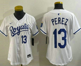 Women's Kansas City Royals #13 Salvador Perez White Limited Jersey