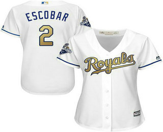 Women's Kansas City Royals #2 Alcides Escobar White World Series Champions Gold Program FlexBase Player Jersey