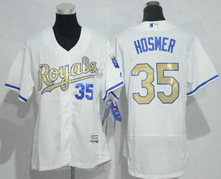 Women's Kansas City Royals #35 Eric Hosmer White Champions Gold Program 2016 FlexBase Jersey
