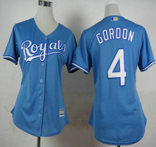 Women's Kansas City Royals #4 Alex Gordon Light Blue Jersey