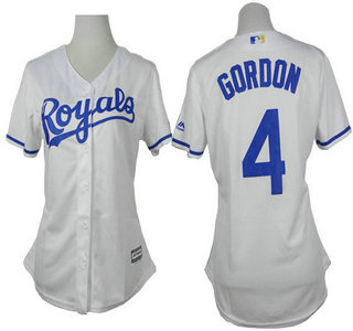 Women's Kansas City Royals #4 Alex Gordon White Jersey