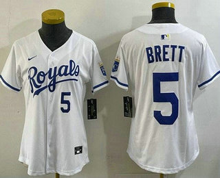 Women's Kansas City Royals #5 George Brett White Limited Jersey