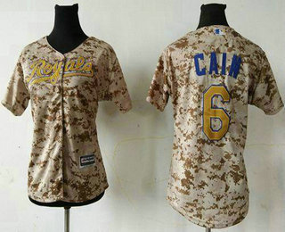 Women's Kansas City Royals #6 Lorenzo Cain Camo Fashion Jersey