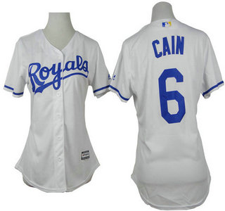 Women's Kansas City Royals #6 Lorenzo Cain White Jersey