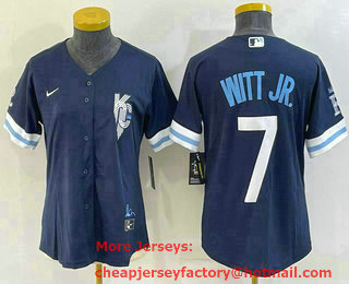Women's Kansas City Royals #7 Bobby Witt Jr 2022 Navy Blue City Connect Cool Base Stitched Jersey
