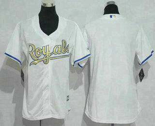 Women's Kansas City Royals #Blank White 2015 World Series Champions Gold Program Cool Base Jersey