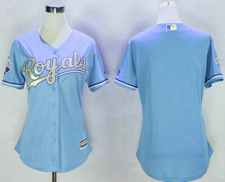 Women's Kansas City Royals Blank Light Blue 2015 World Series Champions Gold Program Cool Base Jersey
