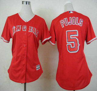 Women's LA Angels of Anaheim #5 Albert Pujols Red 2015 Cool Base Jersey