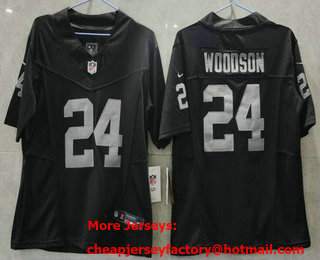 Women's Las Vegas Raiders #24 Charles Woodson Limited Black FUSE Vapor Jersey