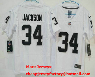 Women's Las Vegas Raiders #34 Bo Jackson Limited White Vapor Jersey