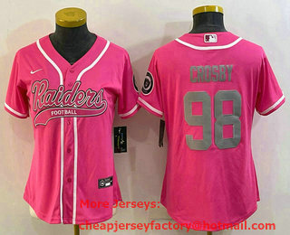 Women's Las Vegas Raiders #98 Maxx Crosby Pink With Patch Cool Base Stitched Baseball Jersey