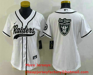 Women's Las Vegas Raiders White Team Big Logo With Patch Cool Base Stitched Baseball Jersey