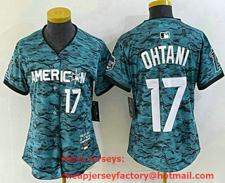 Women's Los Angeles Angels #17 Shohei Ohtani Number Teal 2023 All Star Cool Base Stitched Jersey