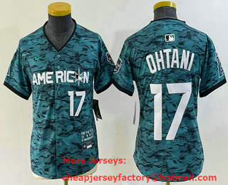 Women's Los Angeles Angels #17 Shohei Ohtani Number Teal 2023 All Star Cool Base Stitched Jersey