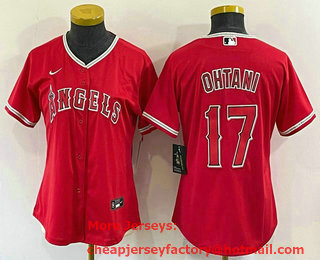 Women's Los Angeles Angels #17 Shohei Ohtani Red Stitched MLB Cool Base Nike Jersey