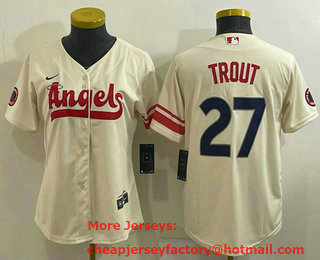 Women's Los Angeles Angels #27 Mike Trout Cream 2022 City Connect Cool Base Stitched Jersey