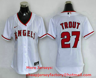 Women's Los Angeles Angels #27 Mike Trout White Stitched MLB Cool Base Nike Jersey