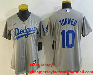Women's Los Angeles Dodgers #10 Justin Turner Grey Cool Base Stitched Nike Jersey