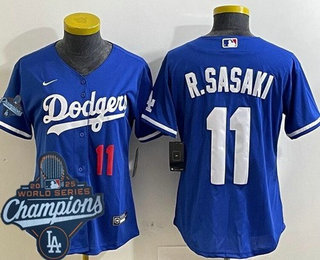 Women's Los Angeles Dodgers #11 Roki Sasaki Blue 2025 World Series Champions Limited Jersey