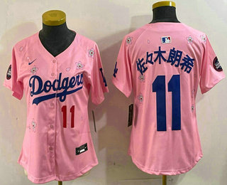 Women's Los Angeles Dodgers #11 Roki Sasaki Pink Japanese 2025 Tokyo Series Limited Jersey