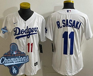 Women's Los Angeles Dodgers #11 Roki Sasaki White 2025 World Series Champions Limited Jersey