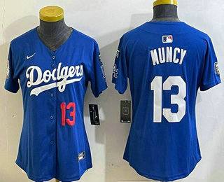 Women's Los Angeles Dodgers #13 Max Muncy Number Blue 2024 World Series With Fernando 34 Fashion Limited Stitched Jersey