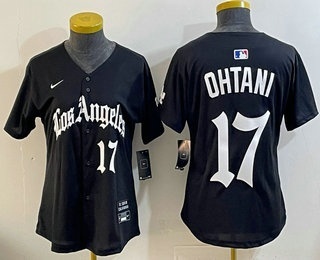 Women's Los Angeles Dodgers #17 Shohei Ohtani Black LA Gothic Style Vapor Limited Stitched Jersey