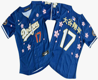 Women's Los Angeles Dodgers #17 Shohei Ohtani Blue Gold Japanese Name 2025 Tokyo Series Limited Jersey
