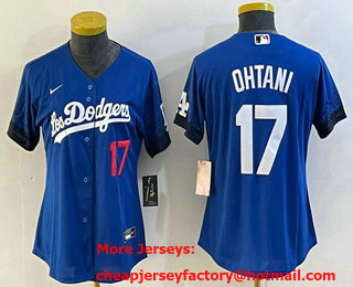 Women's Los Angeles Dodgers #17 Shohei Ohtani Number Blue 2021 City Connect Cool Base Stitched Jersey