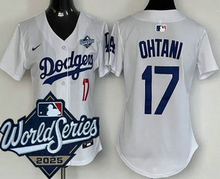 Women's Los Angeles Dodgers #17 Shohei Ohtani White 2025 World Series Limited Jersey