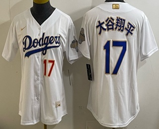 Women's Los Angeles Dodgers #17 Shohei Ohtani White Japanese 2026 Gold Collection Limited Jersey