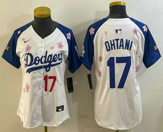 Women's Los Angeles Dodgers #17 Shohei Ohtani White Royal 2025 Tokyo Series Limited Stitched Jersey