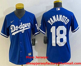 Women's Los Angeles Dodgers #18 Yoshinobu Yamamoto Blue Stitched Cool Base Nike Jersey