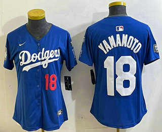 Women's Los Angeles Dodgers #18 Yoshinobu Yamamoto Number Blue 2024 World Series With Fernando 34 Fashion Limited Stitched Jersey 11