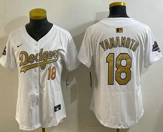 Women's Los Angeles Dodgers #18 Yoshinobu Yamamoto White 2025 Gold Collection Limited Jersey