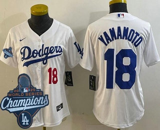 Women's Los Angeles Dodgers #18 Yoshinobu Yamamoto White 2025 World Series Champions Limited Jersey