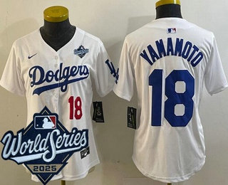 Women's Los Angeles Dodgers #18 Yoshinobu Yamamoto White 2025 World Series Limited Jersey