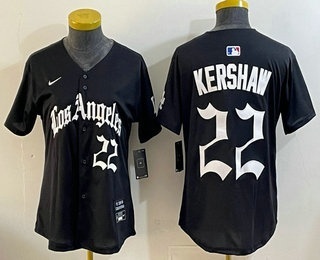 Women's Los Angeles Dodgers #22 Clayton Kershaw Black LA Gothic Style Vapor Limited Stitched Jersey