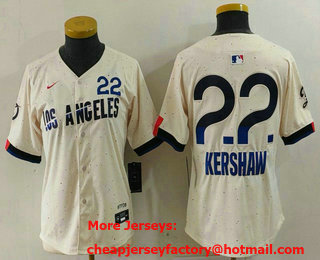 Women's Los Angeles Dodgers #22 Clayton Kershaw Cream 2024 City Connect Limited Jersey