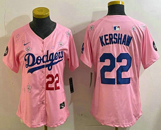 Women's Los Angeles Dodgers #22 Clayton Kershaw Pink 2025 Tokyo Series Limited Jersey
