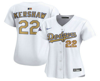 Women's Los Angeles Dodgers #22 Clayton Kershaw White 2025 Gold Collection Limited Stitched Jersey